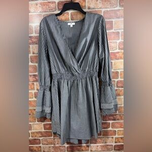 Striped Gray wrap front shirt hem Women's long sleeve midi Dress by Nordstrom BP